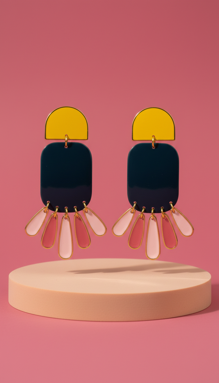 Gold-Plated Enamel Statement Earrings